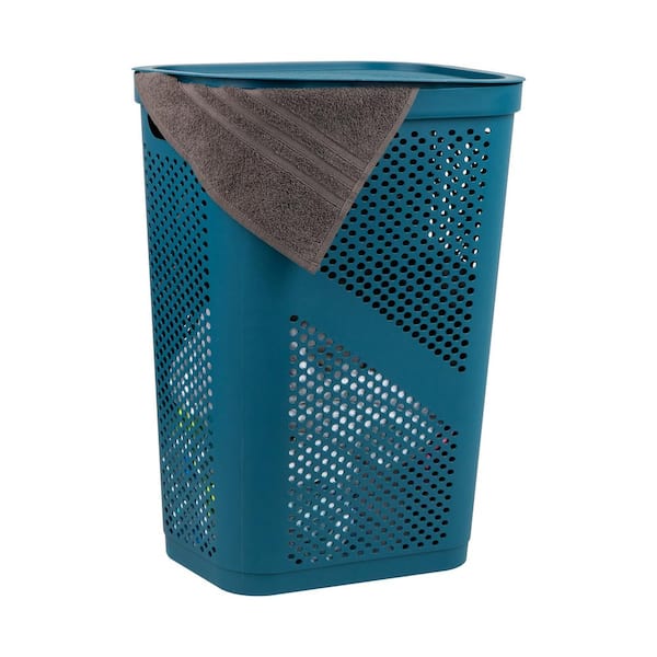 Blue 23.5 H x 13.75 W x 17.25 D Plastic Modern 60L Slim Ventilated Rectangle Laundry Room Hamper with Lid