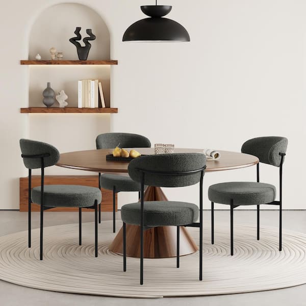 Bayville Modern Sherpa Upholstered Metal Frame Side Dining Chair (Set of 4) in Charcoal Gray