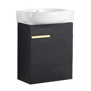 Modern 16.8 in. W x 11.6 in. D x 21.3 in. H Single Sink Wall Mount Bath Vanity in Black with White Ceramic Top