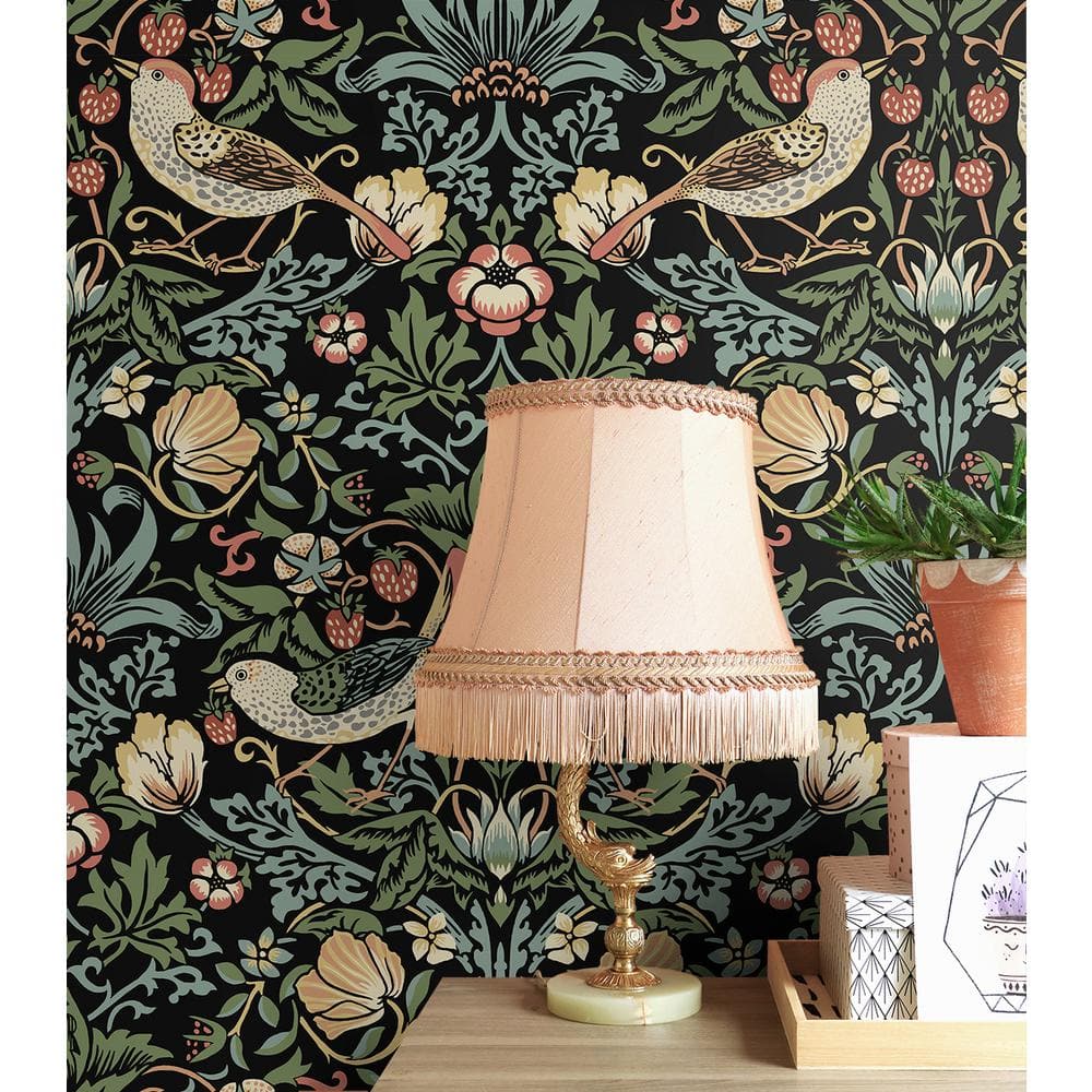Ebony Garden Bird and Floral Peel and Stick Wallpaper