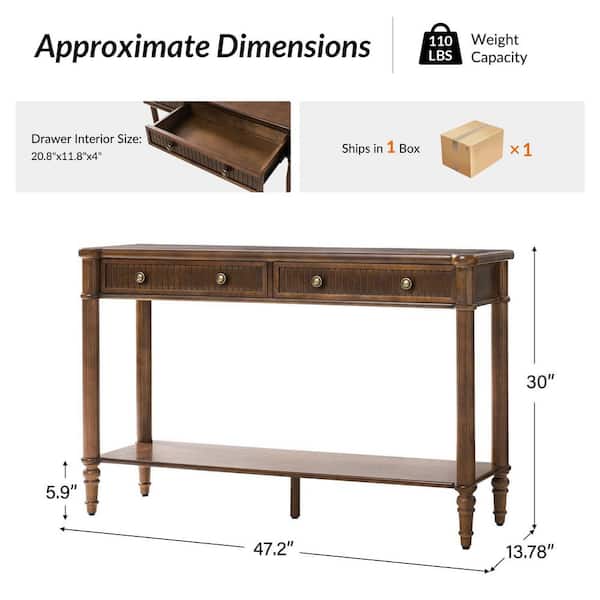 JAYDEN CREATION Roland 47.2 in. Walnut Rectangle Wood Console