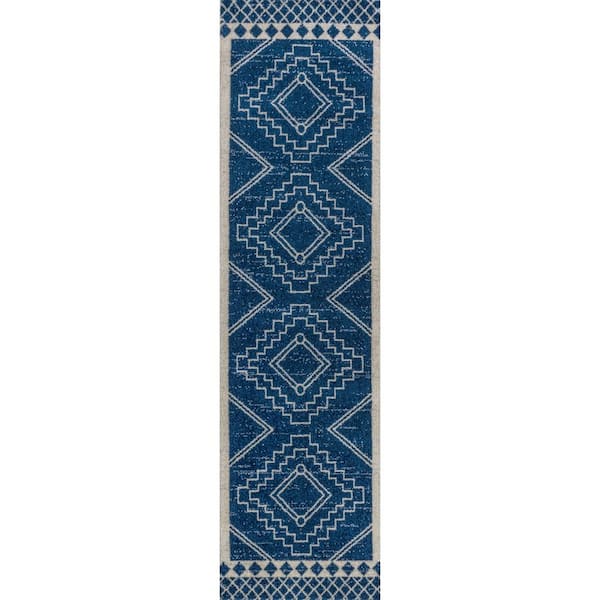 Amir Moroccan Beni Souk Navy/Ivory 2 ft. x 8 ft. Runner Rug