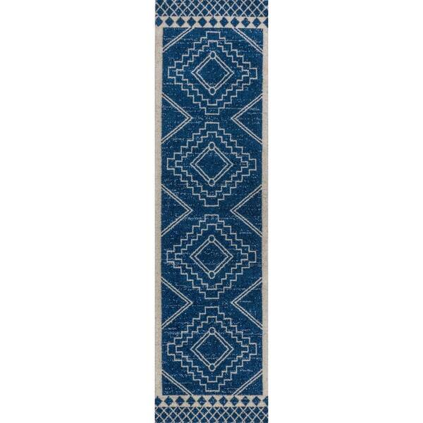 Amir Moroccan Beni Souk Navy/Ivory 2 ft. x 8 ft. Runner Rug