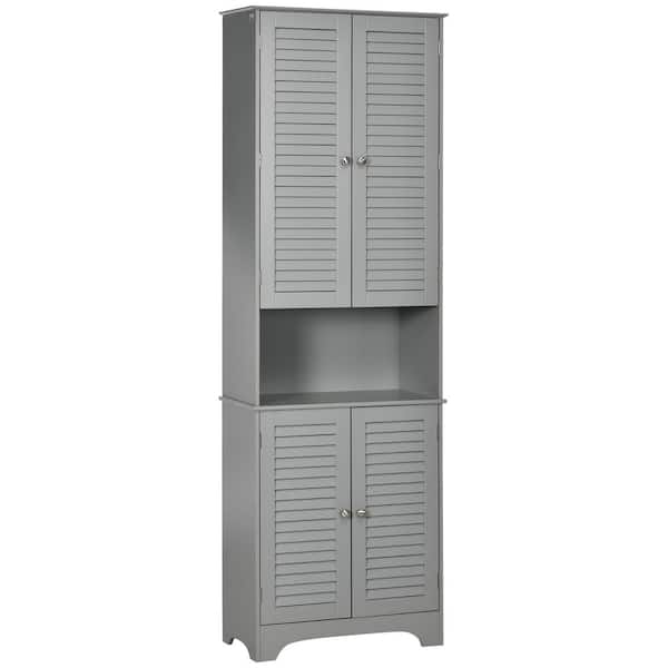 23.5 in. W x 11.75 in. D x 71.75 in. H Gray Wood Linen Cabinet with Shelves and 4 Doors for Bathroom