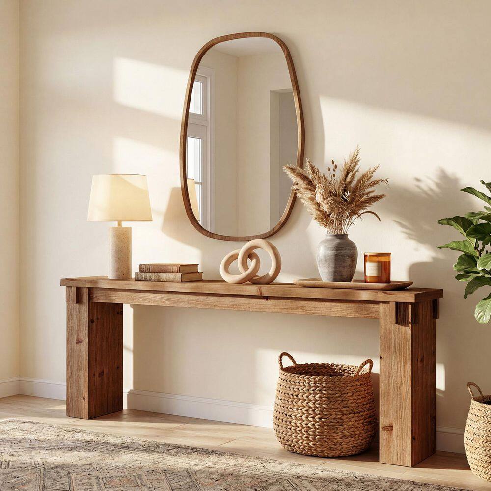 78.74 in. Brown Extra Long Rectangle Solid Wood Console Table with Solid Double Pedestal for Living Room