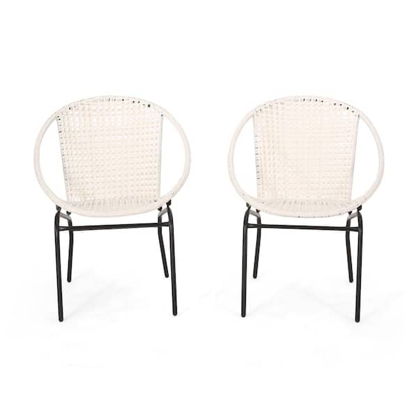 Unbranded White Iron Wicker Outdoor Lounge Chair Set of 2