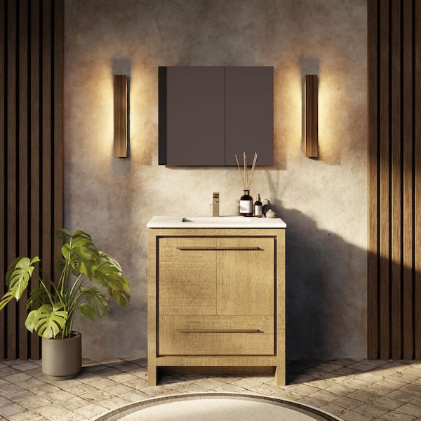 Lexora Lafarre 30 in W x 20 in D Rustic Acacia Bath Vanity, White Quartz Top and Gun Metal Faucet Set