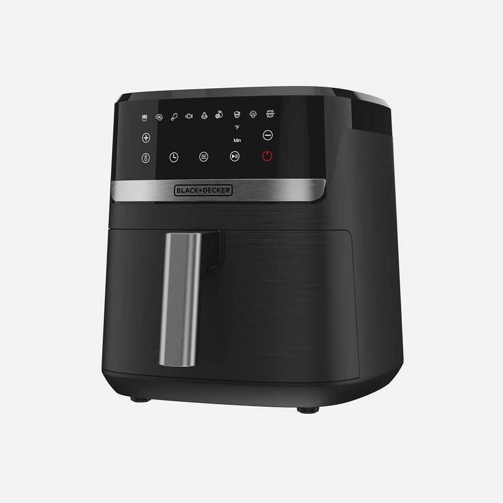 Black 6-Quart Electric Air Fryer with Stainless Steel Touch Control