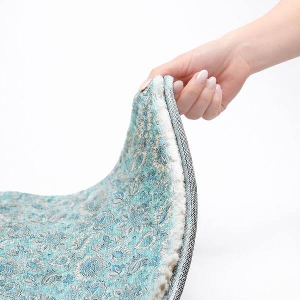 Dream Shag Premium Machine Washable Abstract ADS662 Aqua 8 ft. x 8 ft. Round Rug