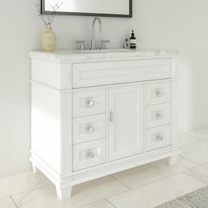 Dorian 42 in. W x 22 in. D x 35.63 in. H Single Sink Freestanding Bath Vanity in Matte White with Carrara Marble Top
