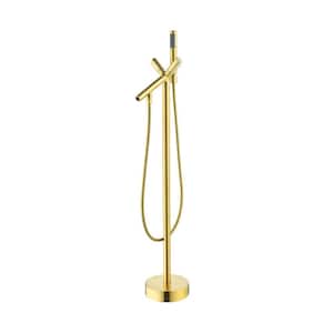 Brulon 2-Handle Freestanding Tub Faucet with Handshower in Brushed Gold