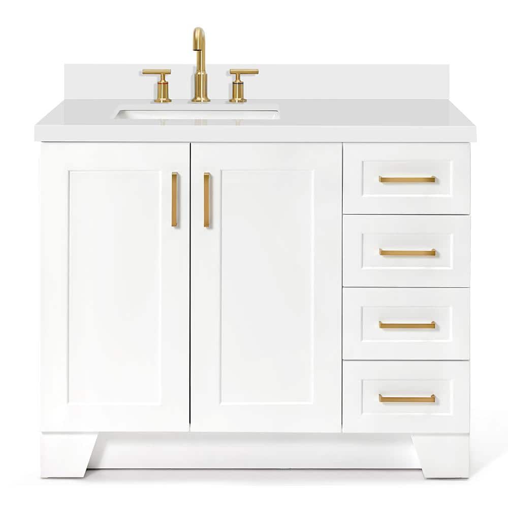 Taylor 43" White Quartz Single Sink Bathroom Vanity with Brass Hardware