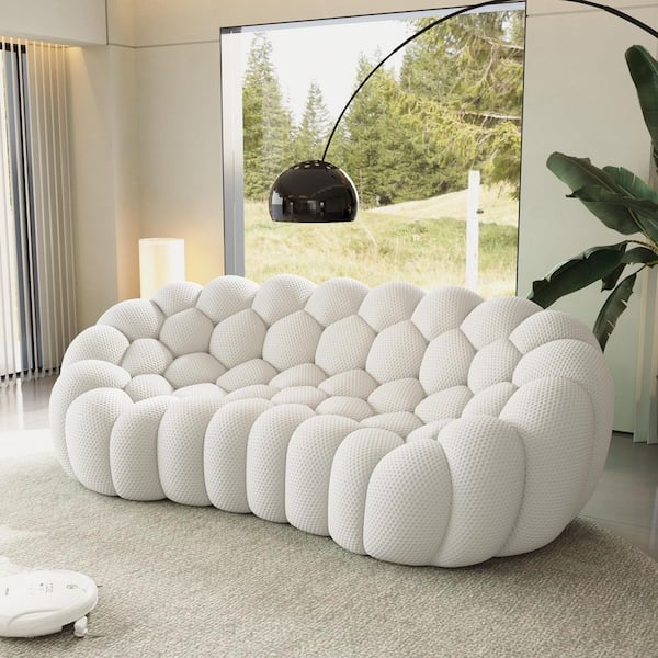 3-Seater Bubble Curved Couch, 98 in. Comfy Fabric Sectional Sofa 3D Honeycomb Shape Modern Couch in. Gray