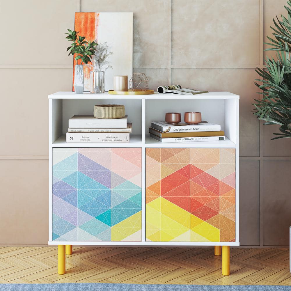 Retro Multi-Color Print Sideboard with Yellow Legs