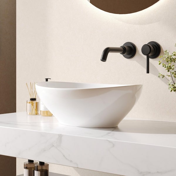 16 in. x 13 in. Oval Vessel Bathroom Sink in White Ceramic with Art Basin Faucet Not Included