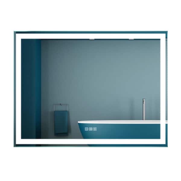 FORCLOVER 36 in. W x 48 in. H Large Rectangular Frameless with Backboard Anti-Fog Wall Mount Bathroom Vanity Mirror in Silver