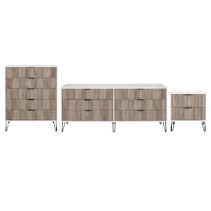 Dumbo White and Grey 3-Piece 2-Drawer 20.07 in. Nightstand, 5-Drawer 35.19 in. Chest and 6-Drawer 69.68 in. Dresser Set