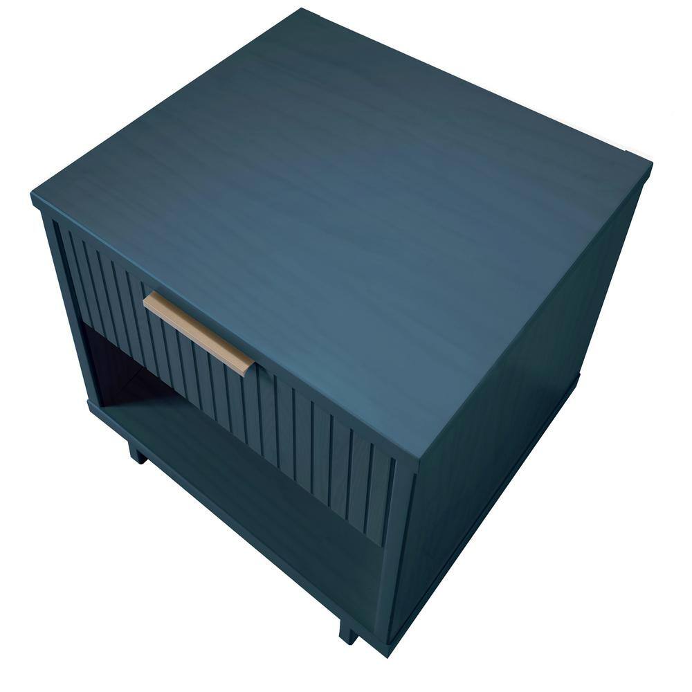 Granville Midnight Blue Modern 1-Drawer Nightstand with Ribbed Detail