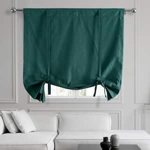 Dark Teal Green Dune Textured Solid Cotton 46 in. W x 63 in. L Room Darkening Rod Pocket Tie-Up Window Shade (1 Panel)