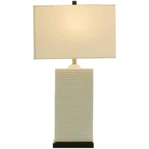 31 in. White Ceramic Fluted Base Task and Reading Table Lamp with Drum Shade