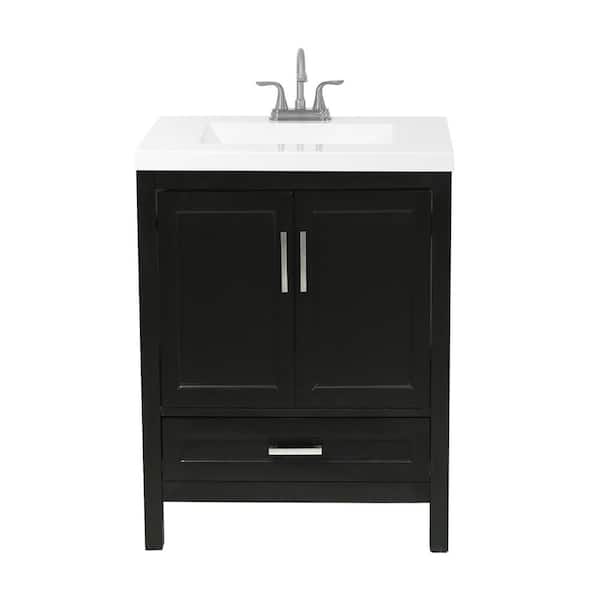 Salerno 25 in. Bath Vanity in Espresso with Cultured Marble Vanity Top in White with White Basin