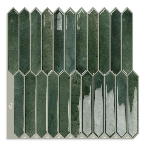 Green 12in x 12in Vinyl Long Hexagon Peel and Stick Backsplash Tile, 10-Pack for Kitchen Bathroom