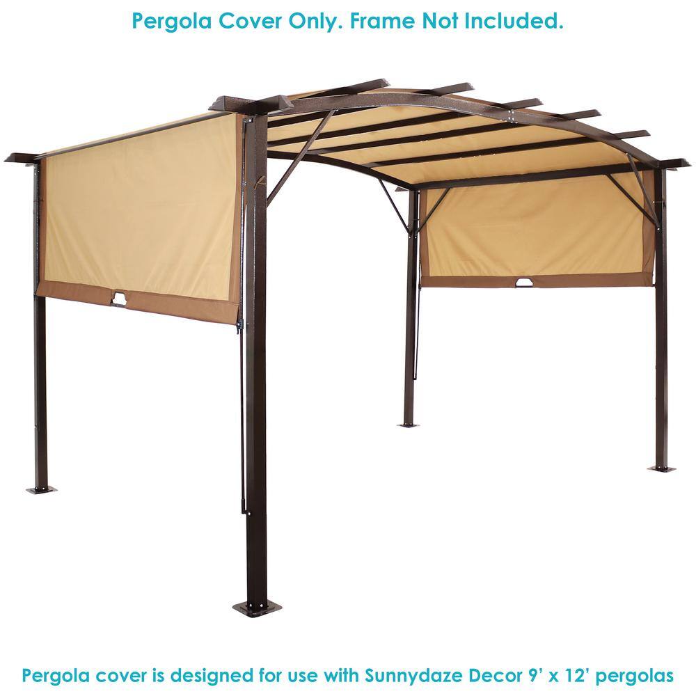 Tan Polyester Retractable Pergola Canopy Shade 9 x 12 ft