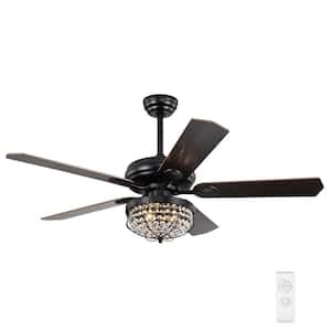52 in. Indoor Ceiling Fan in Black with Light Kit Remote Control and Reversible Blades