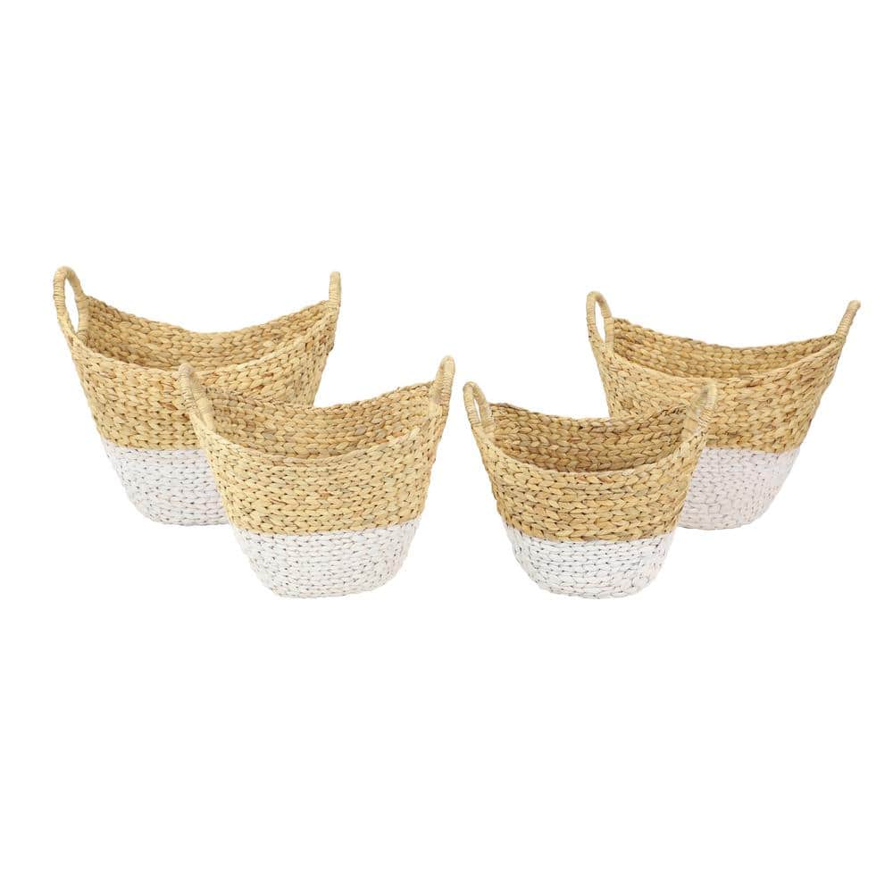 Brown and White Seagrass Oval Storage Basket Set