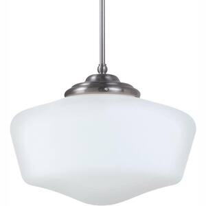 Academy Extra Large 17 in. W. x 12.25 in H. 1-Light Brushed Nickel Pendant with Satin White Glass and Dimmable LED Bulb