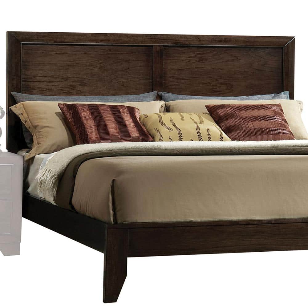 Espresso Queen Wood Panel Bed with Upholstered Headboard