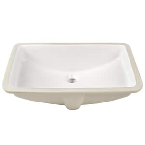 24 in. Rectangular Undermount Bathroom Sink Porcelain Ceramic with Overflow in White