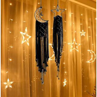 PATIKIL Acchiappasogni Boho A Forma Di Stella E Luna, Nero, 20x100 Cm, Decorazione Macramè Per Parete, Camera Da Letto, Soggiorno, Matrimonio
