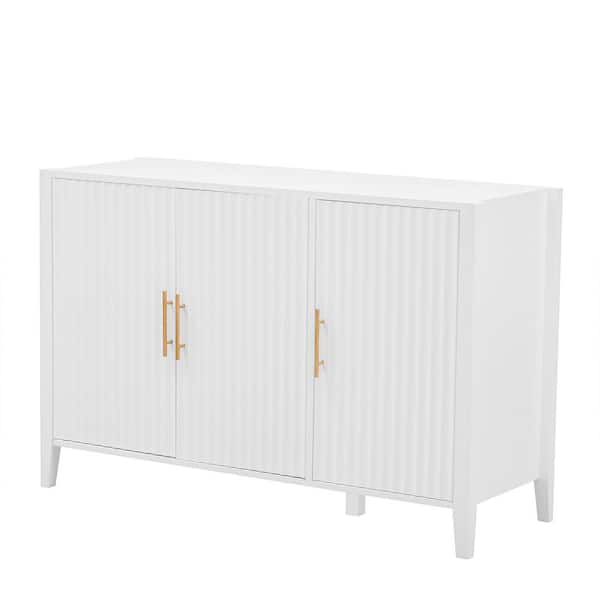 Unbranded 48.00 in. W x 17.70 in. D x 31.90 in. H White Linen Cabinet Three-door Storage Cabinet with Metal Handles