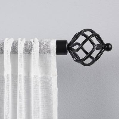 36 in. - 72 in.Adjustable Length 1 in. Dia Single Curtain Rod Kit in Matte Black with Torch Finial
