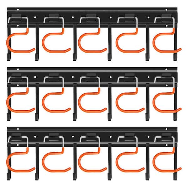 3 Pack 17 in. Black Iron Wall Rack with Heavy Duty Hooks for Garage ...