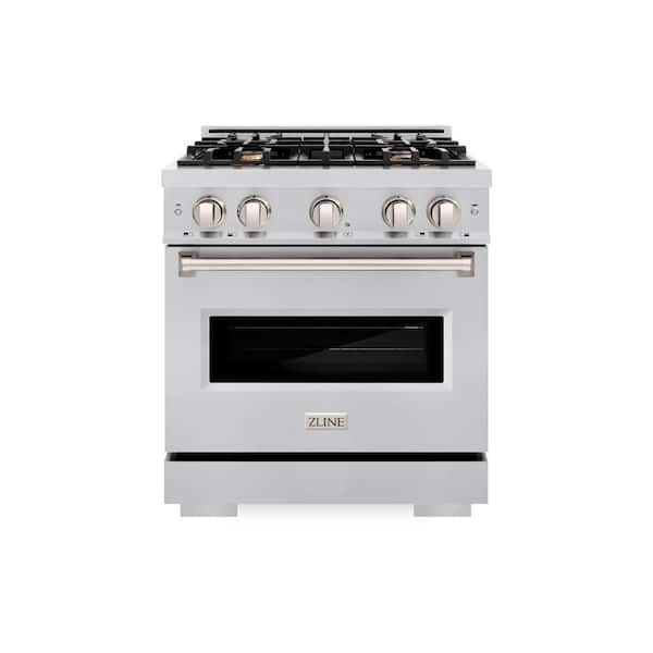 Classic 30 in. 4-Burner Gas Range with Gas Convection Oven and Brass Burners in Stainless Steel