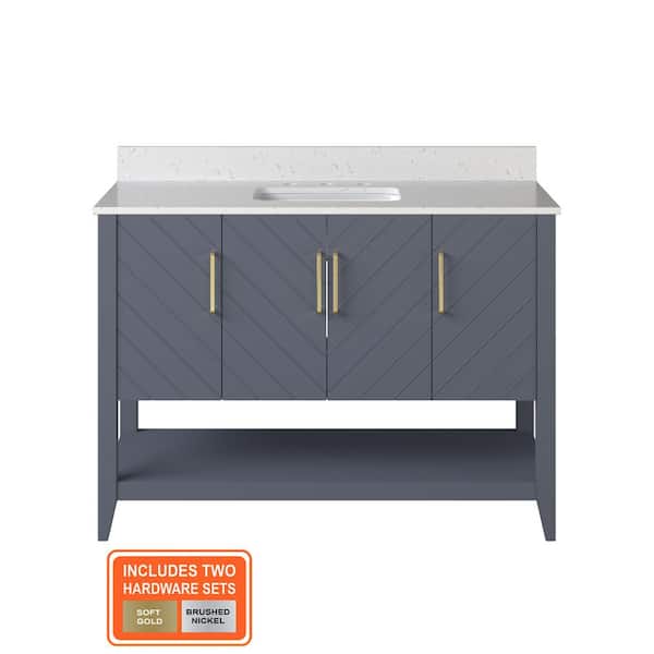 Baybarn 48 in. Single Sink Blue Ash Bath Vanity with White Engineered Carrara Top (Assembled)