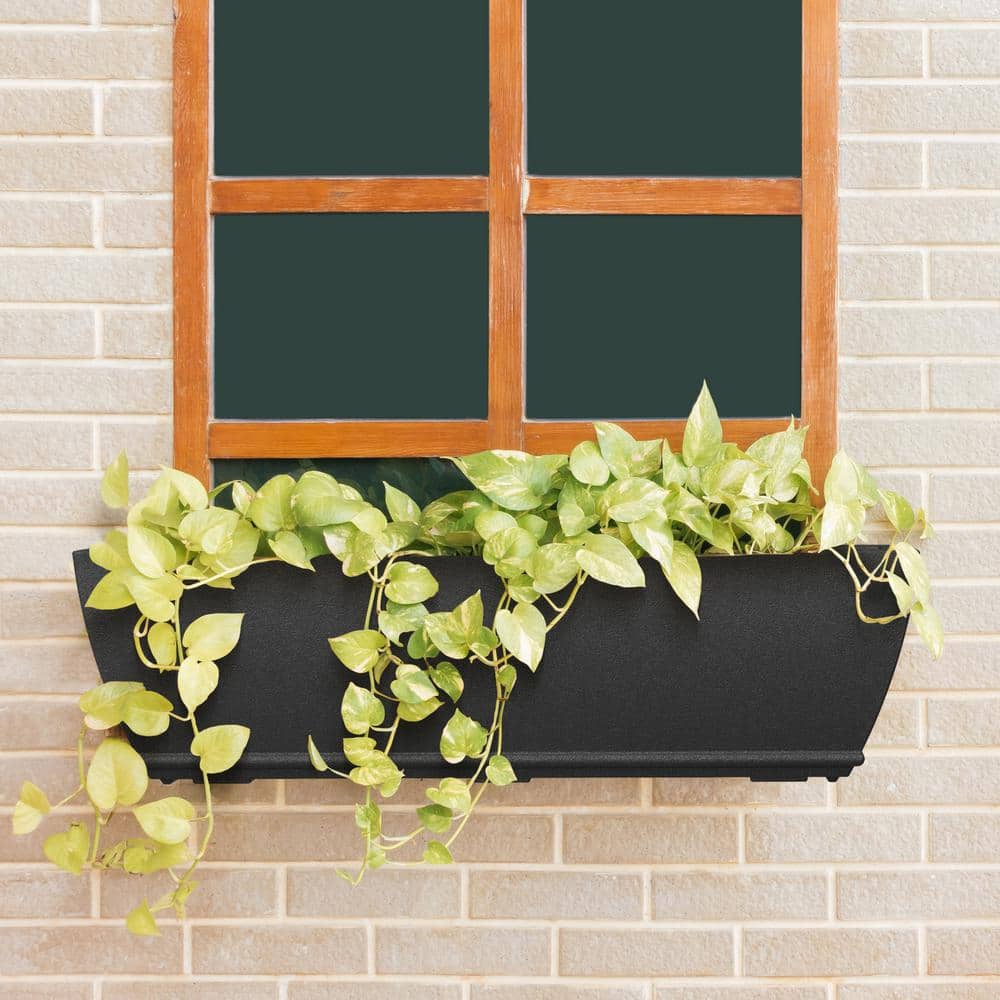 Acadia Black Polyethylene Self-Watering Rectangular Window Box Planter