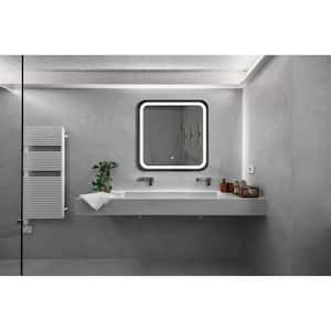 32 in. W x 32 in. H Square Frameless LED Lighted Wall Mounted Bathroom Vanity Mirror in Black