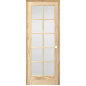 24 in. x 80 in. 10-Lite French Unfinished Pine Left Hand Solid Core Wood Single Prehung Interior Door with Nickel Hinge