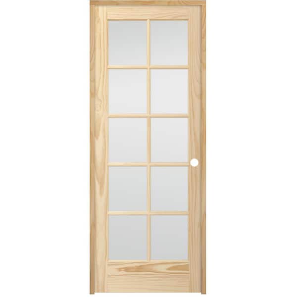 Steves & Sons 30 in. x 80 in. 10-Lite French Unfinished Pine Left Hand Solid Core Wood Single Prehung Interior Door with Bronze Hinge