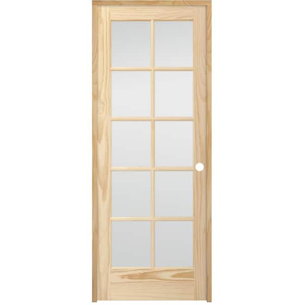 Steves & Sons 32 in. x 80 in. 10-Lite French Unfinished Pine Left Hand Solid Core Wood Single Prehung Interior Door with Bronze Hinge