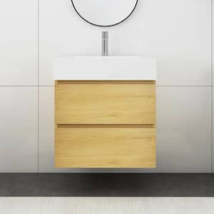 24 in. W x 18 in. D x 25 in. H Single Sink Floating Bath Vanity in Natural Oak with White Solid Surface Top