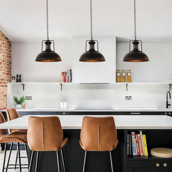Y'INSP 16 in. 1-Light Matte Black Farmhouse Rustic Vintage Pendant