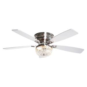 48 in. Indoor Satin Nickel Flush Mount Crystal Ceiling Fan with Light Kit and Remote Control