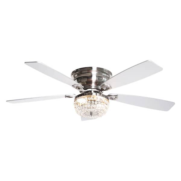 Parrot Uncle 48 In Indoor Satin Nickel, White Flush Mount Ceiling Fan With Remote Control