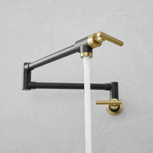 Black and Gold Wall Mounted Double Handle Pot Filler Faucet