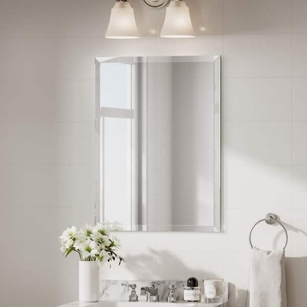 KeonJinn 22 in. W x 30 in. H Rectangular Beveled Frameless Wall Mount Bathroom Vanity Mirror Decorative Wall Accent Mirror