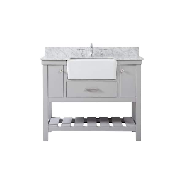 Unbranded Timeless Home 42 in. W x 22 in. D x 34.13 in. H Bath Vanity in Grey with Carrara Marble Top with White Basin